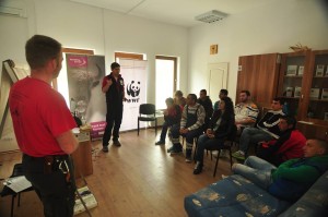 Local guides training in the visitors centre in Armeniş, Southern Carpathians, Romania.