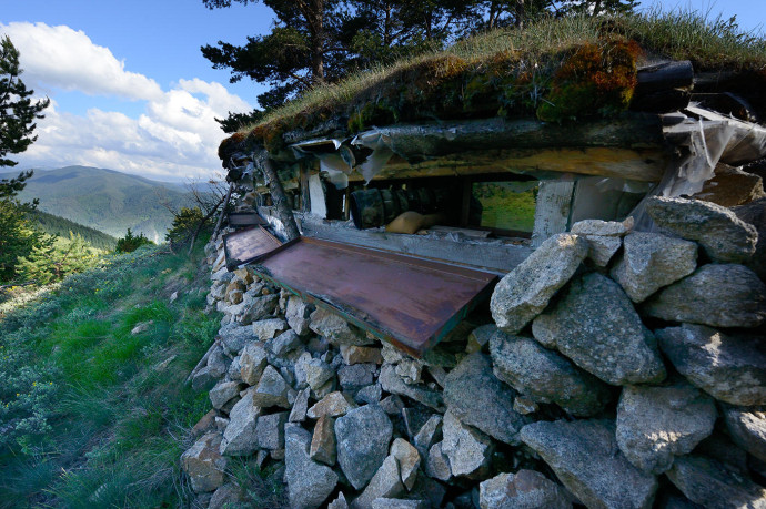 Wildlife watching hide in Rhodope Mountains rewilding area, Bulgaria.